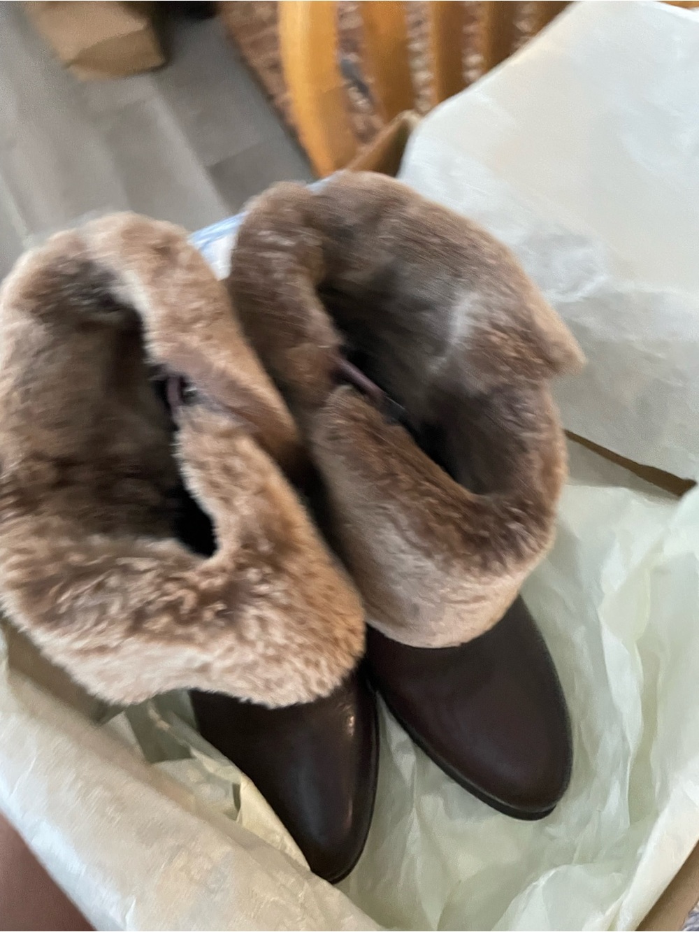 UGG Brown Leather & Shearling Fold-Over Heeled Boots - Picture 6 of 6